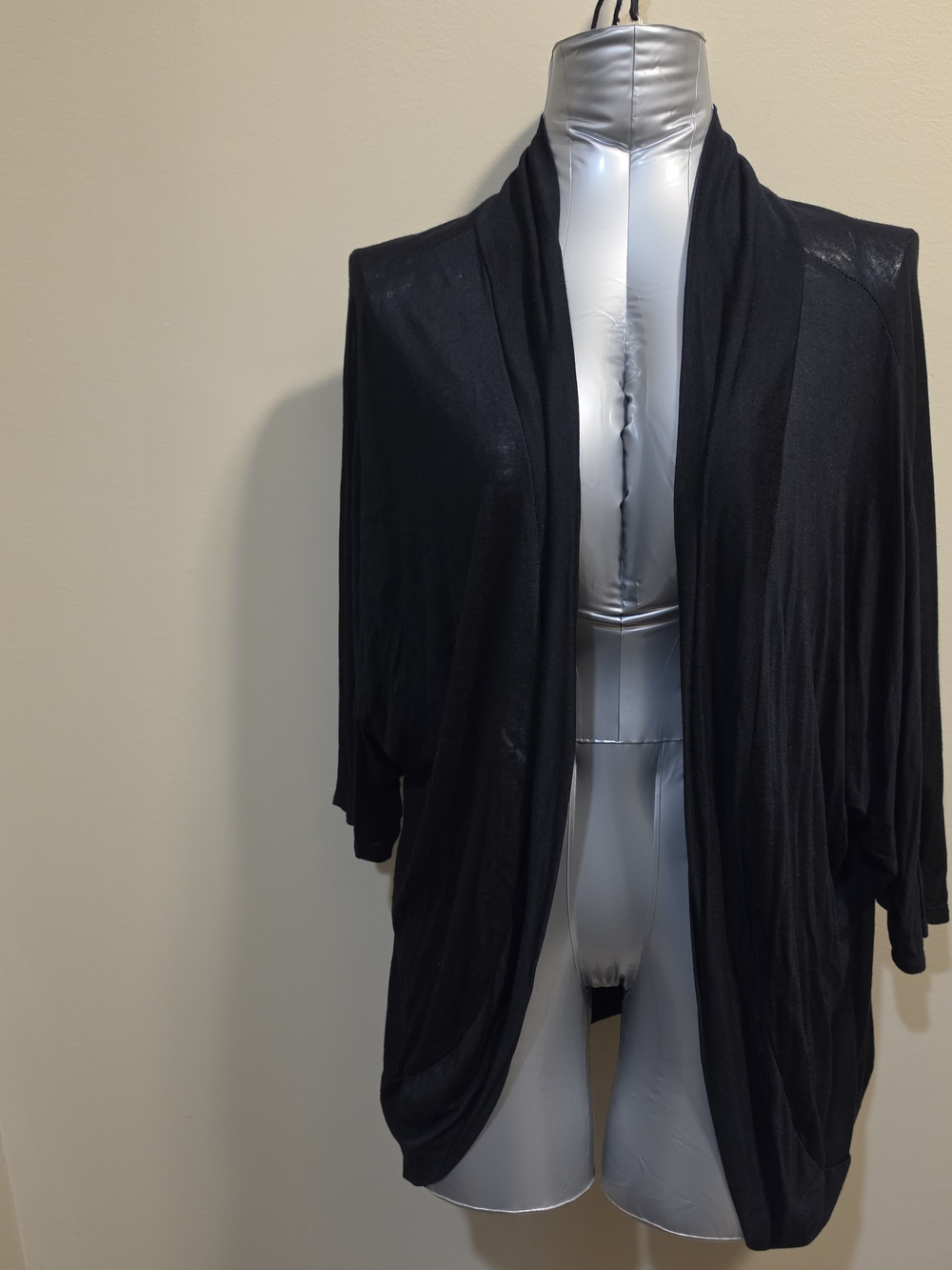 Mary Jane Black Draped Open-Front Women's Cardigan